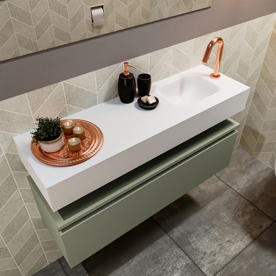 MONDIAZ ANDOR 100cm toiletmeubel army. LEX 100cm wastafel talc positie rechts. Met 1 kraangat - Afbeelding 2