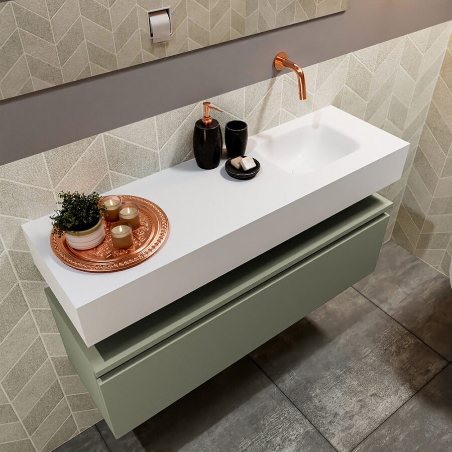 MONDIAZ ANDOR 100cm toiletmeubel army. LEX 100cm wastafel talc positie rechts. Zonder kraangat - Afbeelding 2