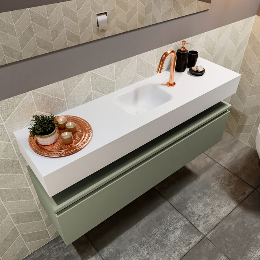 MONDIAZ ANDOR 120cm toiletmeubel army. LEX 120cm wastafel talc positie midden. Met 1 kraangat - Afbeelding 2