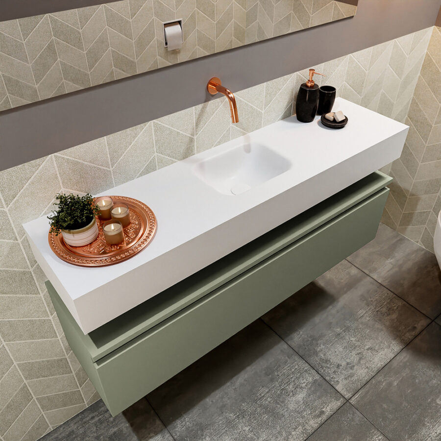 MONDIAZ ANDOR 120cm toiletmeubel army. LEX 120cm wastafel talc positie midden. Zonder kraangat - Afbeelding 2