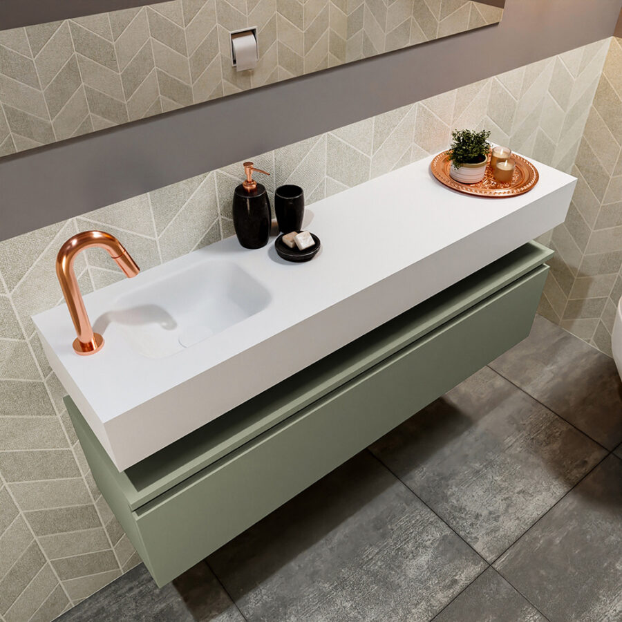 MONDIAZ ANDOR 120cm toiletmeubel army. LEX 120cm wastafel talc positie links. Met 1 kraangat - Afbeelding 2