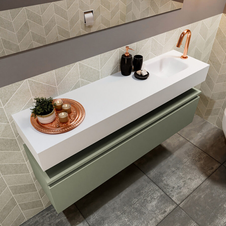 MONDIAZ ANDOR 120cm toiletmeubel army. LEX 120cm wastafel talc positie rechts. Met 1 kraangat - Afbeelding 2