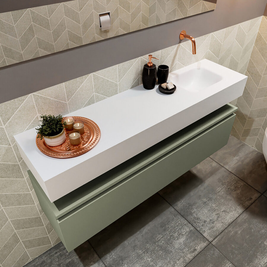 MONDIAZ ANDOR 120cm toiletmeubel army. LEX 120cm wastafel talc positie rechts. Zonder kraangat - Afbeelding 2