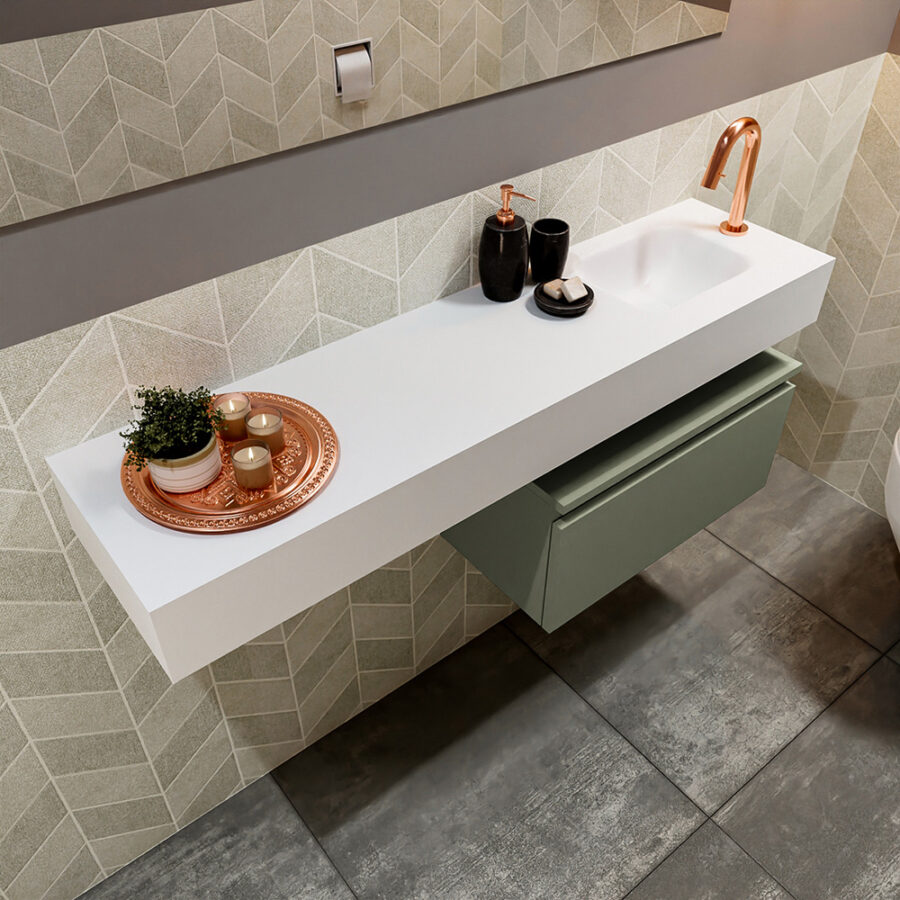 MONDIAZ ANDOR 60cm toiletmeubel army. LEX 120cm wastafel talc positie rechts. Met 1 kraangat - Afbeelding 2