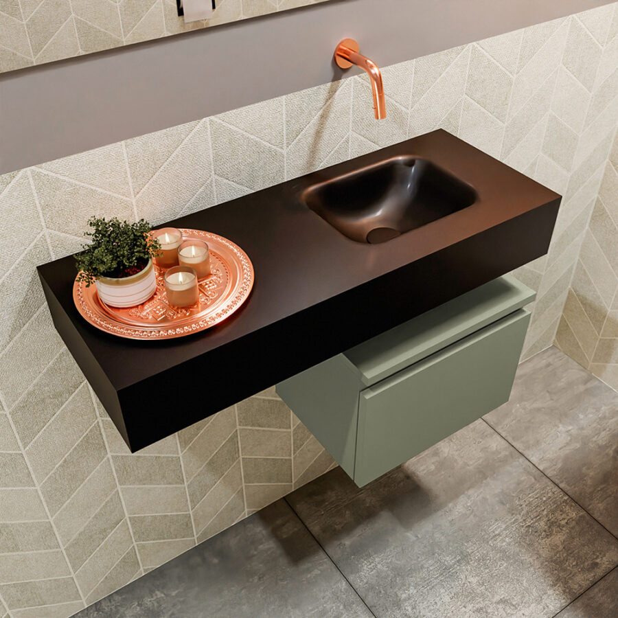 MONDIAZ ANDOR 40cm toiletmeubel army. LEX 80cm wastafel urban positie rechts. Zonder kraangat - Afbeelding 2