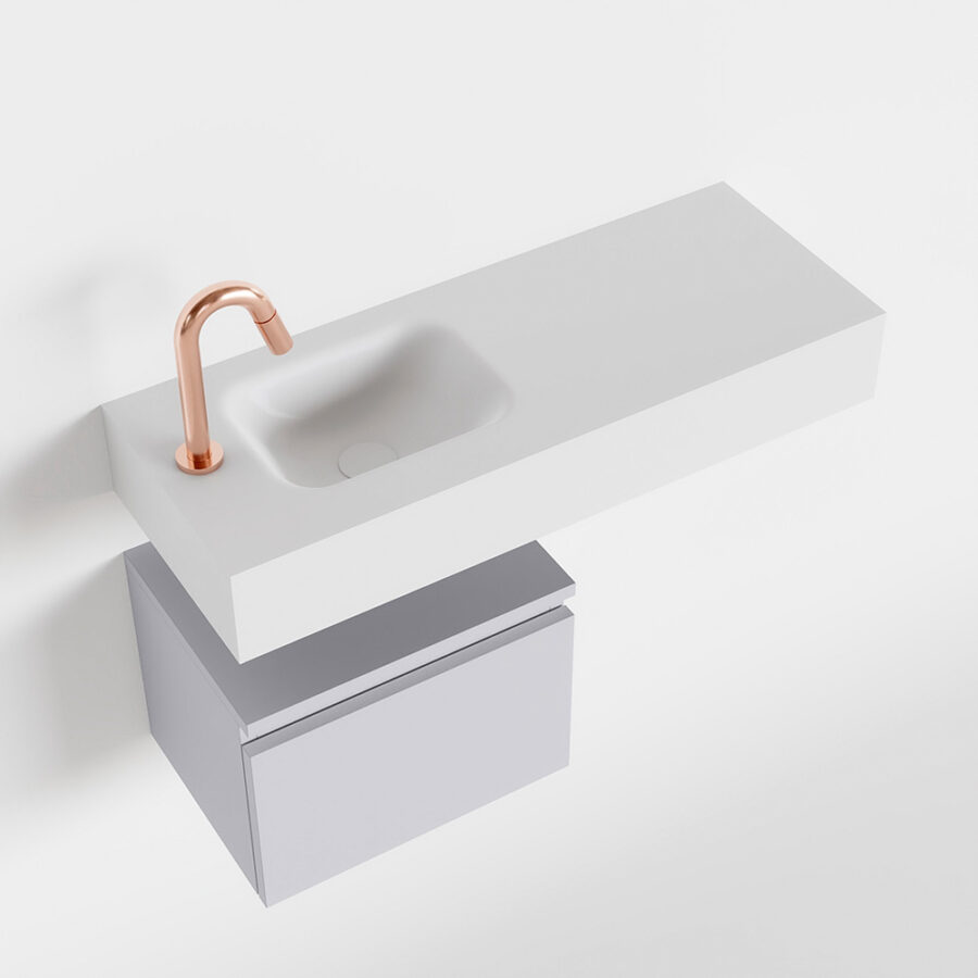 MONDIAZ ANDOR 40cm toiletmeubel cale. LEX 80cm wastafel talc positie links. Met 1 kraangat - Afbeelding 4