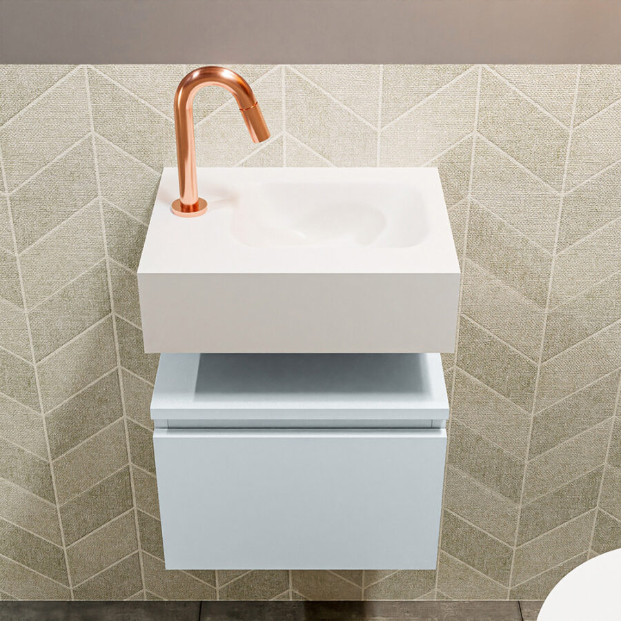 MONDIAZ ANDOR 40cm toiletmeubel cale. LEX 40cm wastafel talc positie rechts. Met 1 kraangat - Afbeelding 3