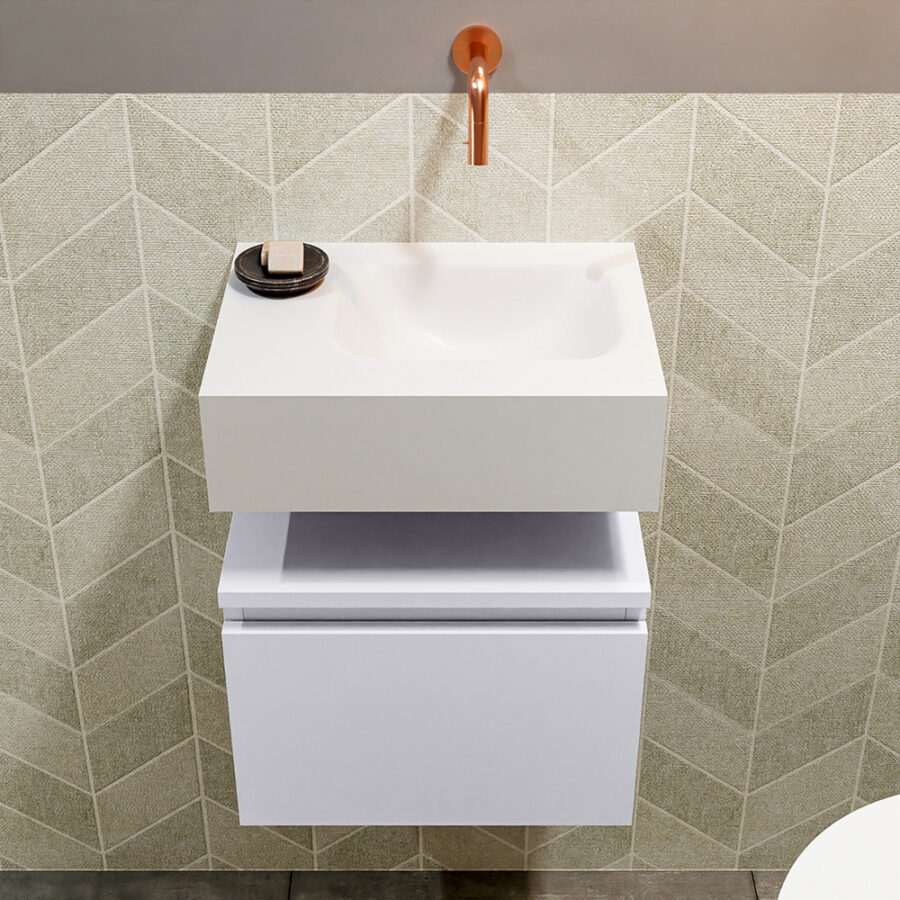 MONDIAZ ANDOR 40cm toiletmeubel cale. LEX 40cm wastafel talc positie rechts. Zonder kraangat - Afbeelding 3