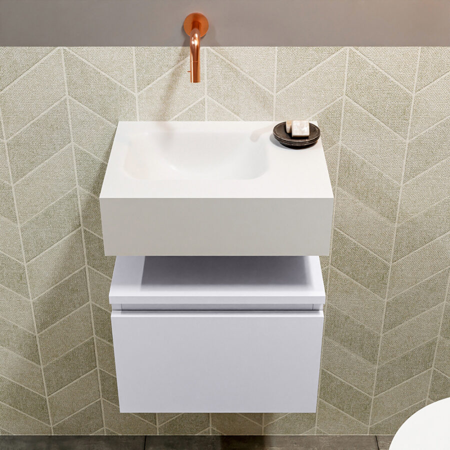 MONDIAZ ANDOR 40cm toiletmeubel cale. LEX 40cm wastafel talc positie links. Zonder kraangat - Afbeelding 3