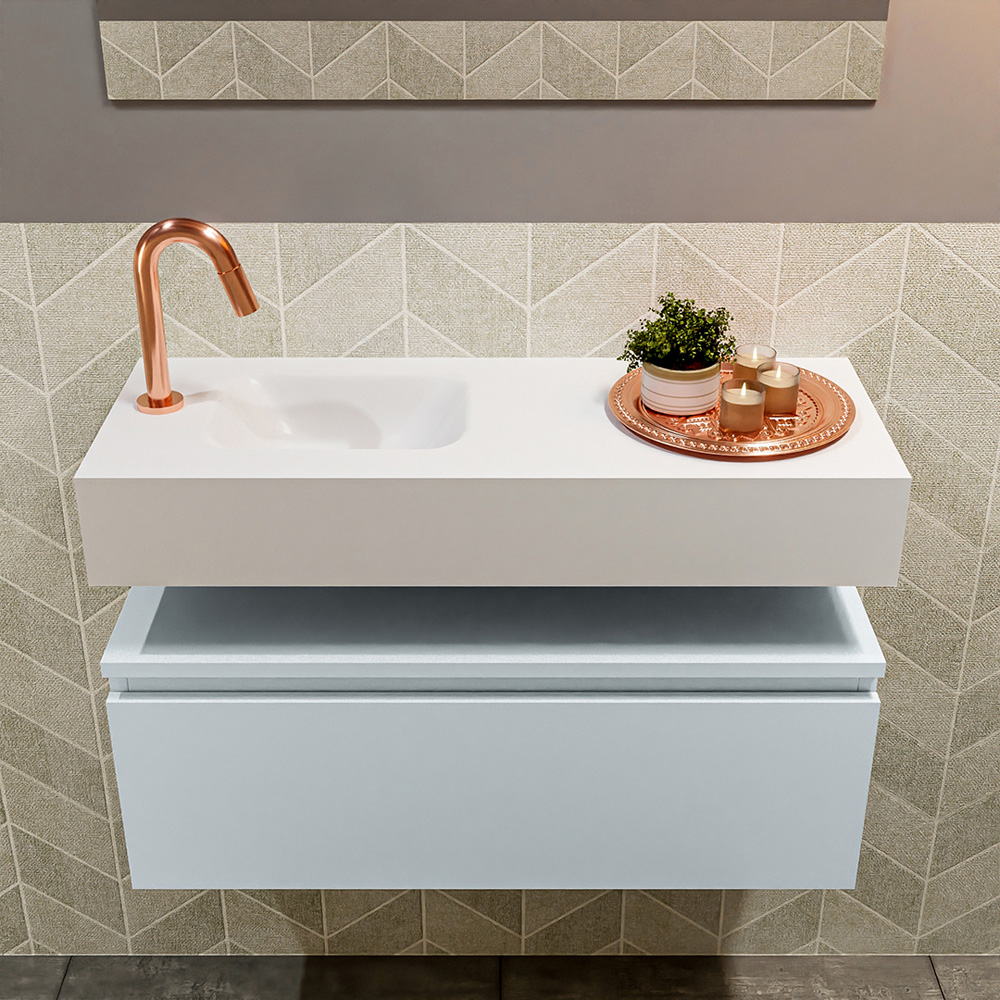 MONDIAZ ANDOR 80cm toiletmeubel cale. LEX 80cm wastafel talc positie links. Met 1 kraangat - Afbeelding 3