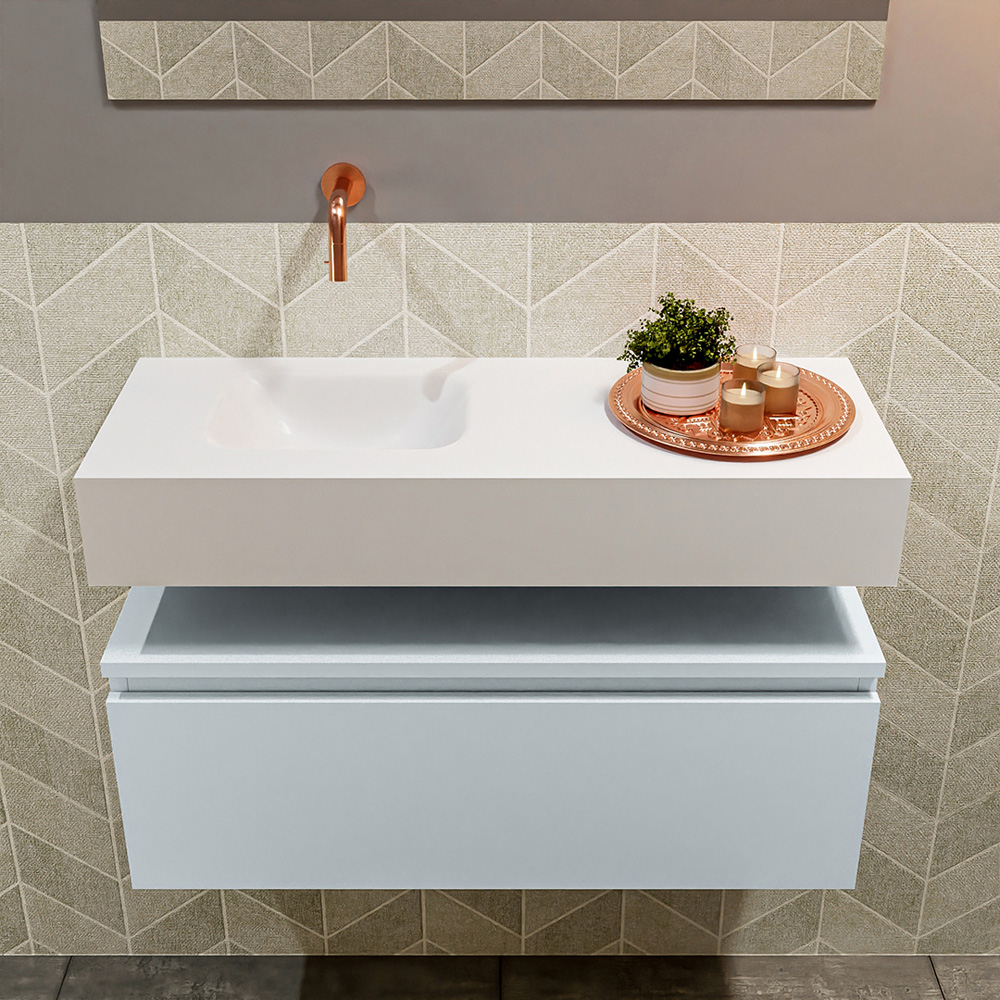 MONDIAZ ANDOR 80cm toiletmeubel cale. LEX 80cm wastafel talc positie links. Zonder kraangat - Afbeelding 3