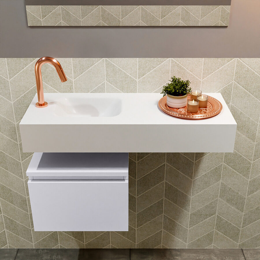 MONDIAZ ANDOR 40cm toiletmeubel cale. LEX 80cm wastafel talc positie links. Met 1 kraangat - Afbeelding 3