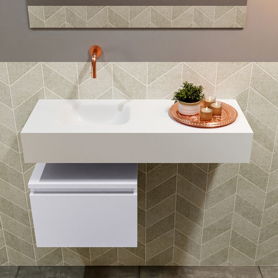 MONDIAZ ANDOR 40cm toiletmeubel cale. LEX 80cm wastafel talc positie links. Zonder kraangat - Afbeelding 3