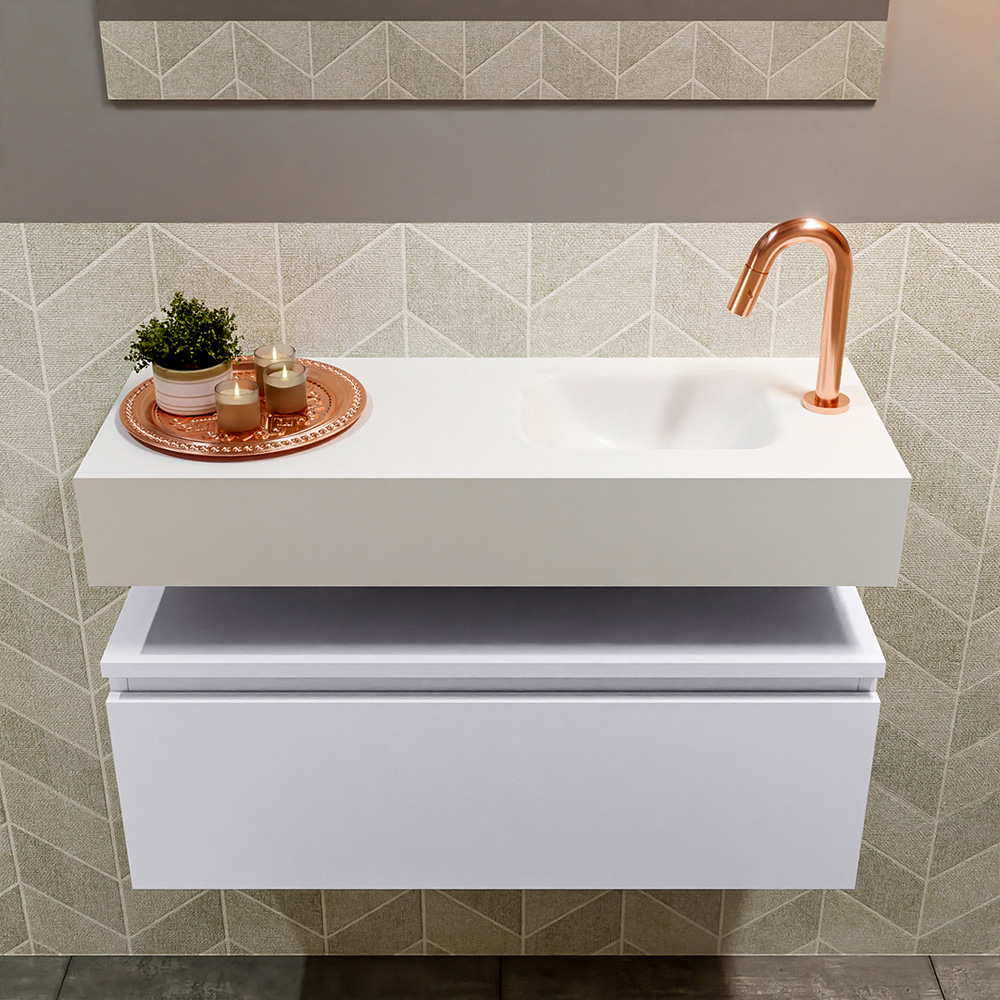 MONDIAZ ANDOR 80cm toiletmeubel cale. LEX 80cm wastafel talc positie rechts. Met 1 kraangat - Afbeelding 3