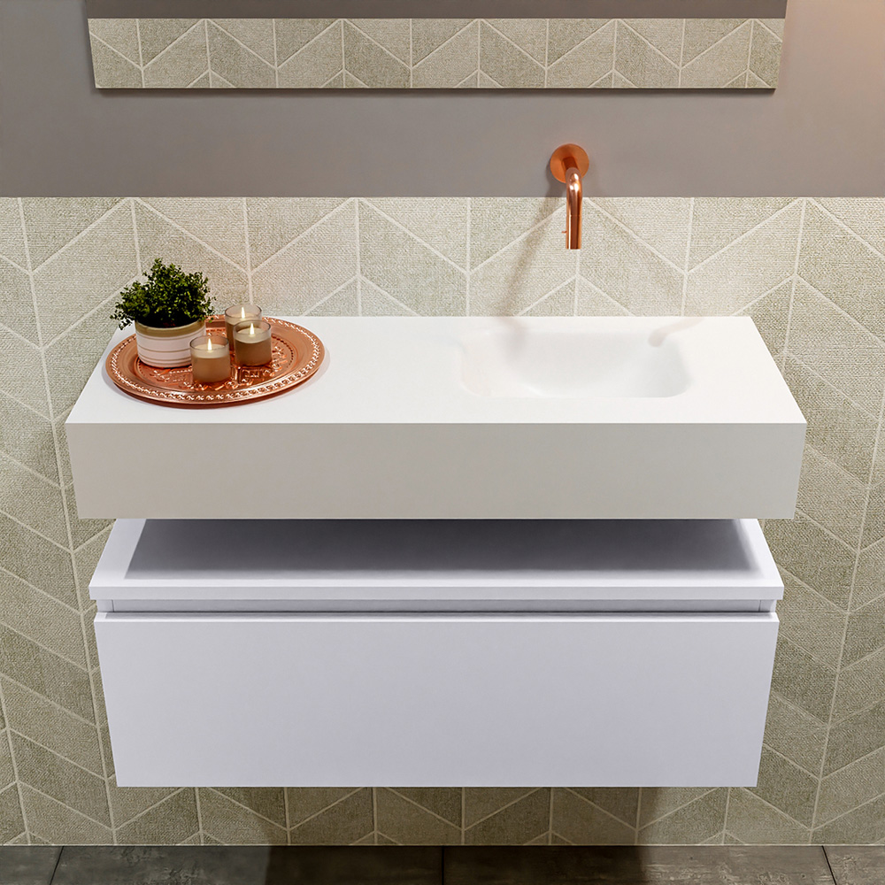 MONDIAZ ANDOR 80cm toiletmeubel cale. LEX 80cm wastafel talc positie rechts. Zonder kraangat - Afbeelding 3