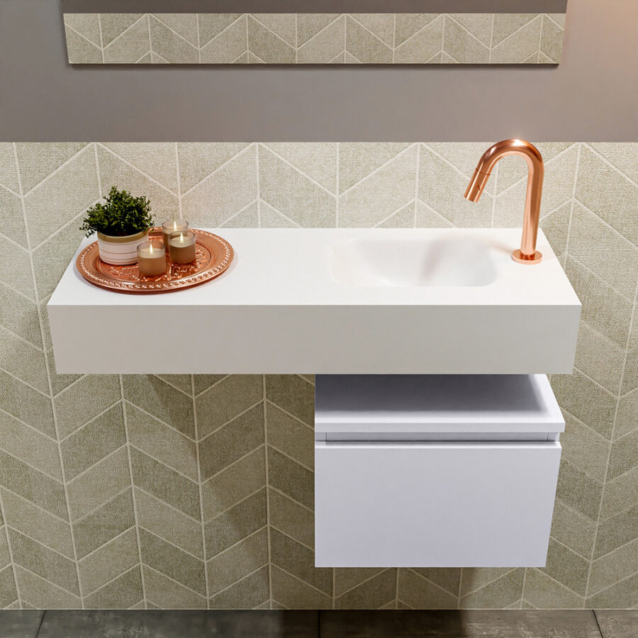 MONDIAZ ANDOR 40cm toiletmeubel cale. LEX 80cm wastafel talc positie rechts. Met 1 kraangat - Afbeelding 3