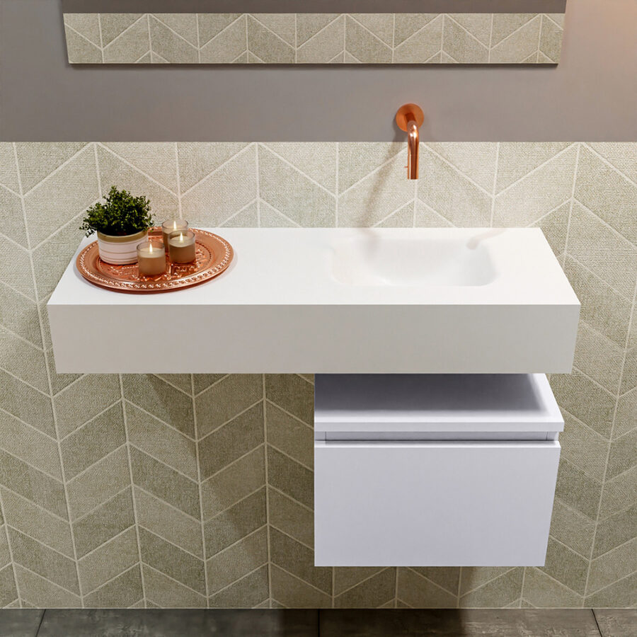 MONDIAZ ANDOR 40cm toiletmeubel cale. LEX 80cm wastafel talc positie rechts. Zonder kraangat - Afbeelding 3