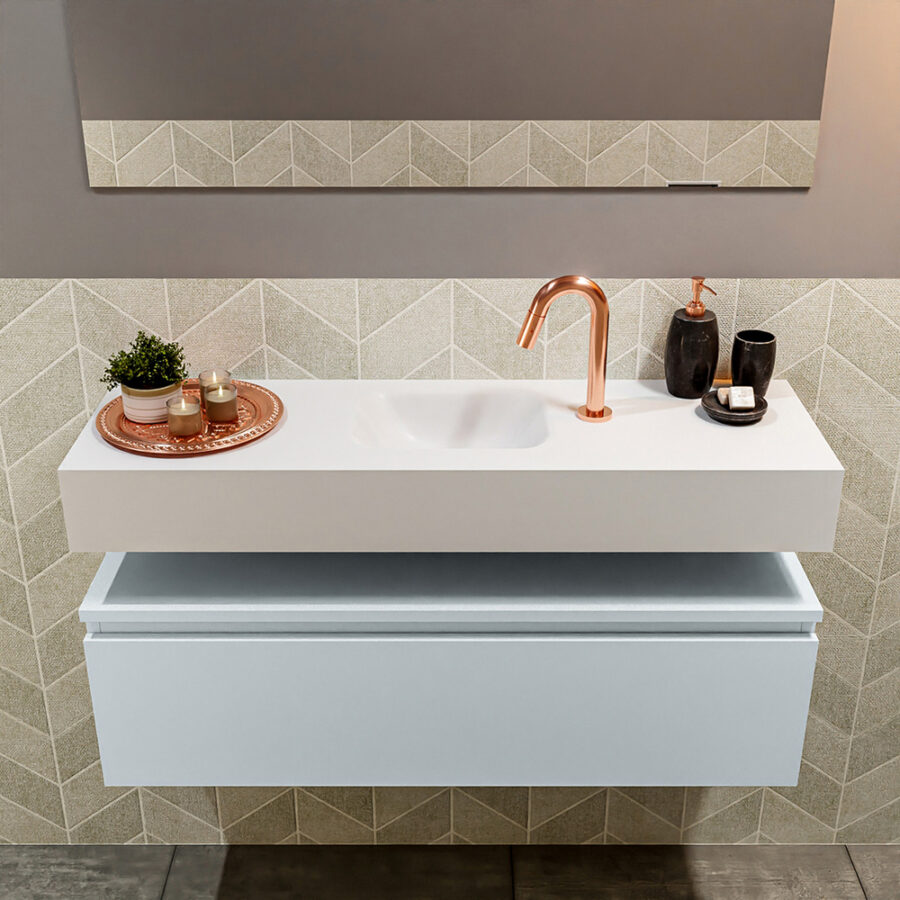 MONDIAZ ANDOR 100cm toiletmeubel cale. LEX 100cm wastafel talc positie midden. Met 1 kraangat - Afbeelding 3