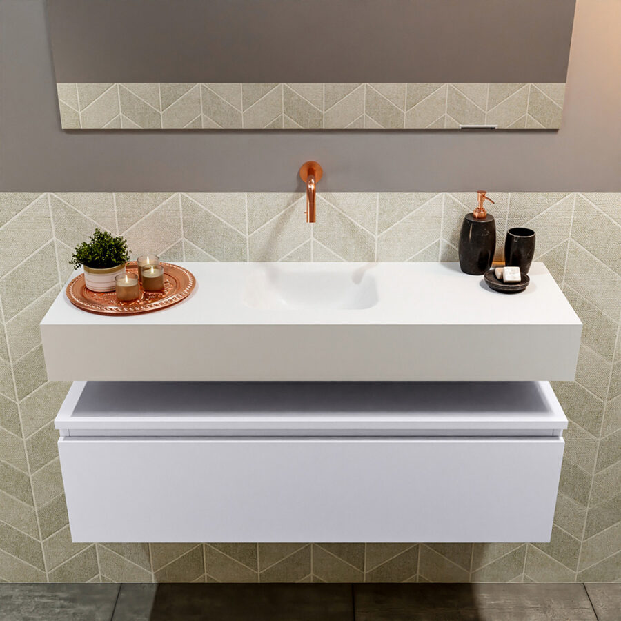 MONDIAZ ANDOR 100cm toiletmeubel cale. LEX 100cm wastafel talc positie midden. Zonder kraangat - Afbeelding 3