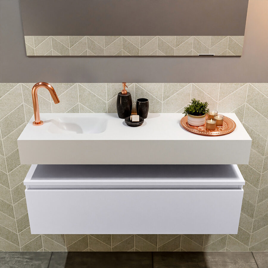 MONDIAZ ANDOR 100cm toiletmeubel cale. LEX 100cm wastafel talc positie links. Met 1 kraangat - Afbeelding 3