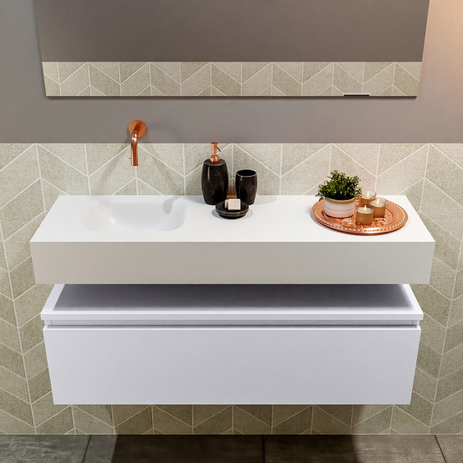 MONDIAZ ANDOR 100cm toiletmeubel cale. LEX 100cm wastafel talc positie links. Zonder kraangat - Afbeelding 3