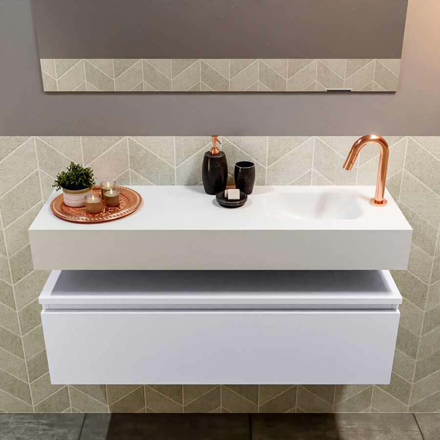 MONDIAZ ANDOR 100cm toiletmeubel cale. LEX 100cm wastafel talc positie rechts. Met 1 kraangat - Afbeelding 3