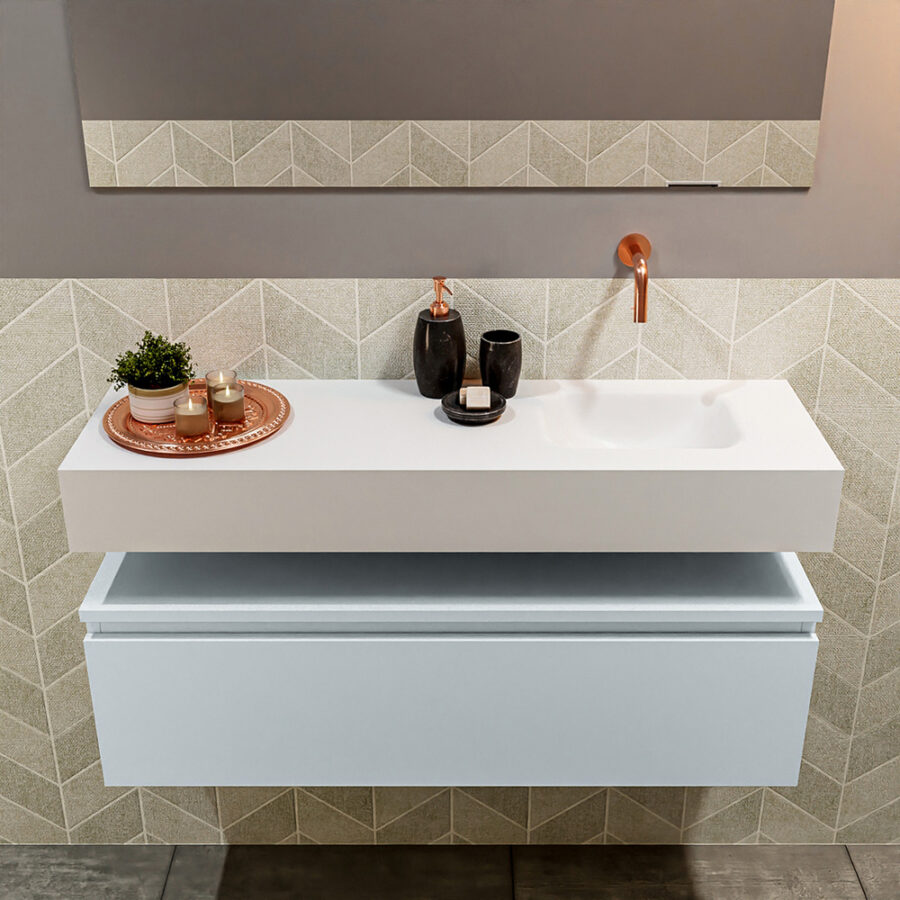 MONDIAZ ANDOR 100cm toiletmeubel cale. LEX 100cm wastafel talc positie rechts. Zonder kraangat - Afbeelding 3