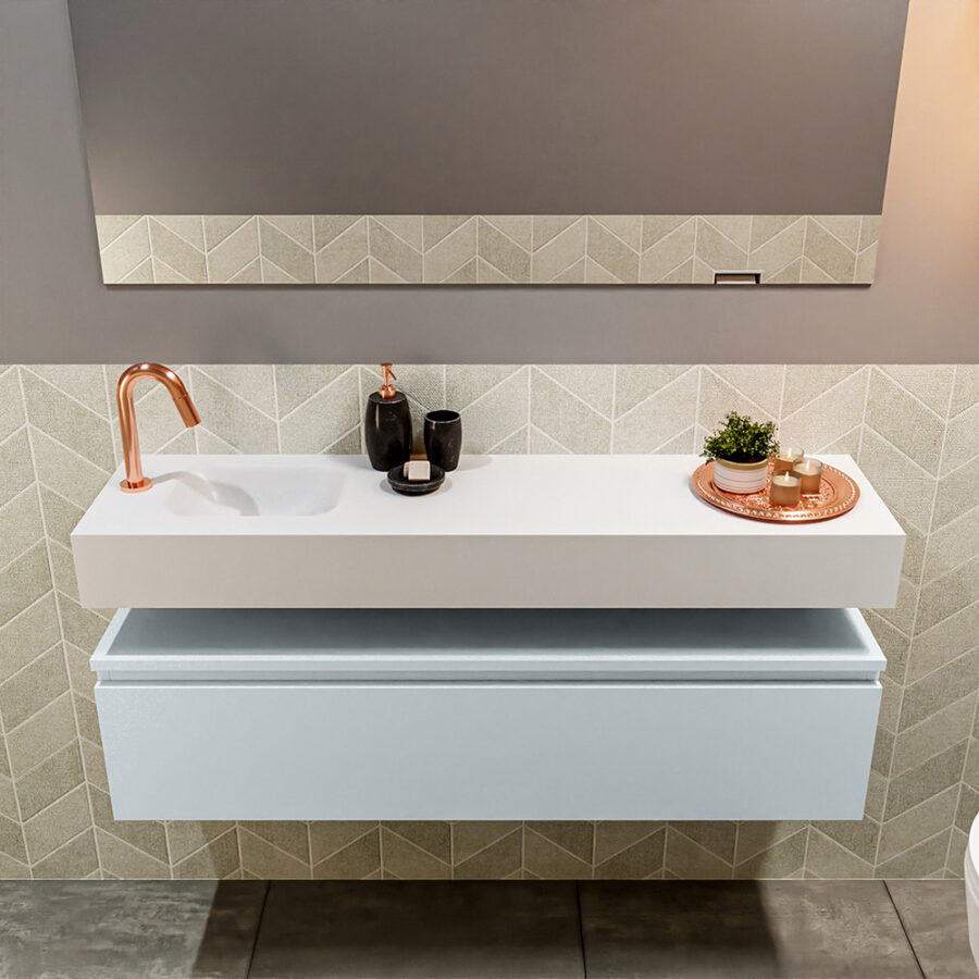 MONDIAZ ANDOR 120cm toiletmeubel cale. LEX 120cm wastafel talc positie links. Met 1 kraangat - Afbeelding 3