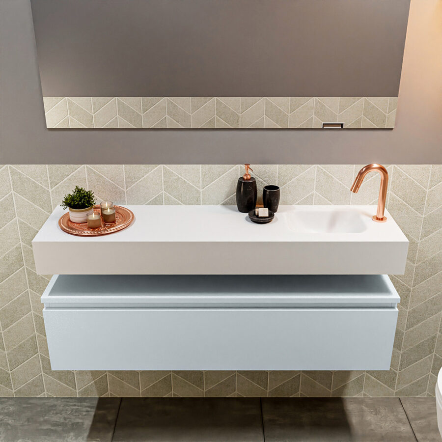 MONDIAZ ANDOR 120cm toiletmeubel cale. LEX 120cm wastafel talc positie rechts. Met 1 kraangat - Afbeelding 3