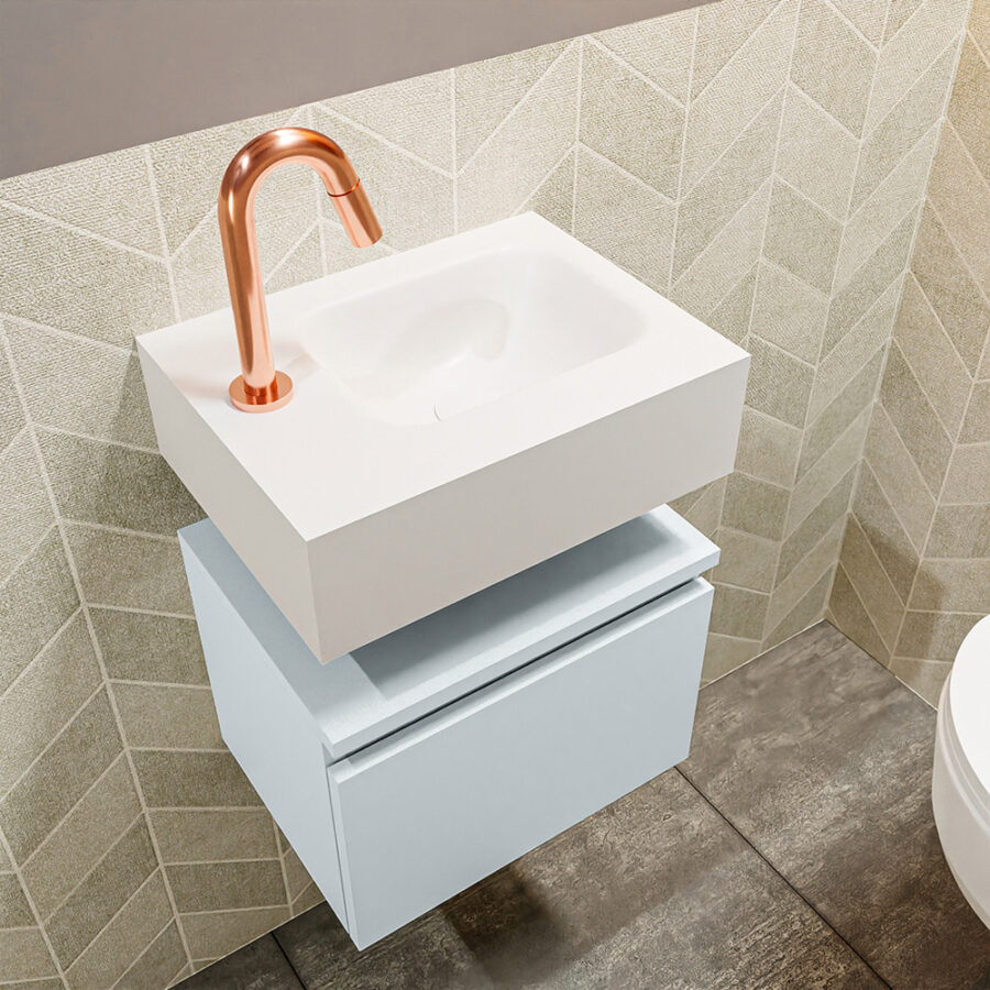 MONDIAZ ANDOR 40cm toiletmeubel cale. LEX 40cm wastafel talc positie rechts. Met 1 kraangat - Afbeelding 2