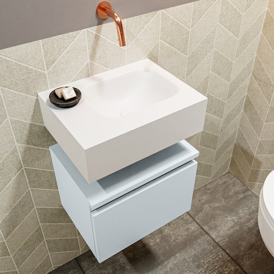 MONDIAZ ANDOR 40cm toiletmeubel cale. LEX 40cm wastafel talc positie rechts. Zonder kraangat - Afbeelding 2
