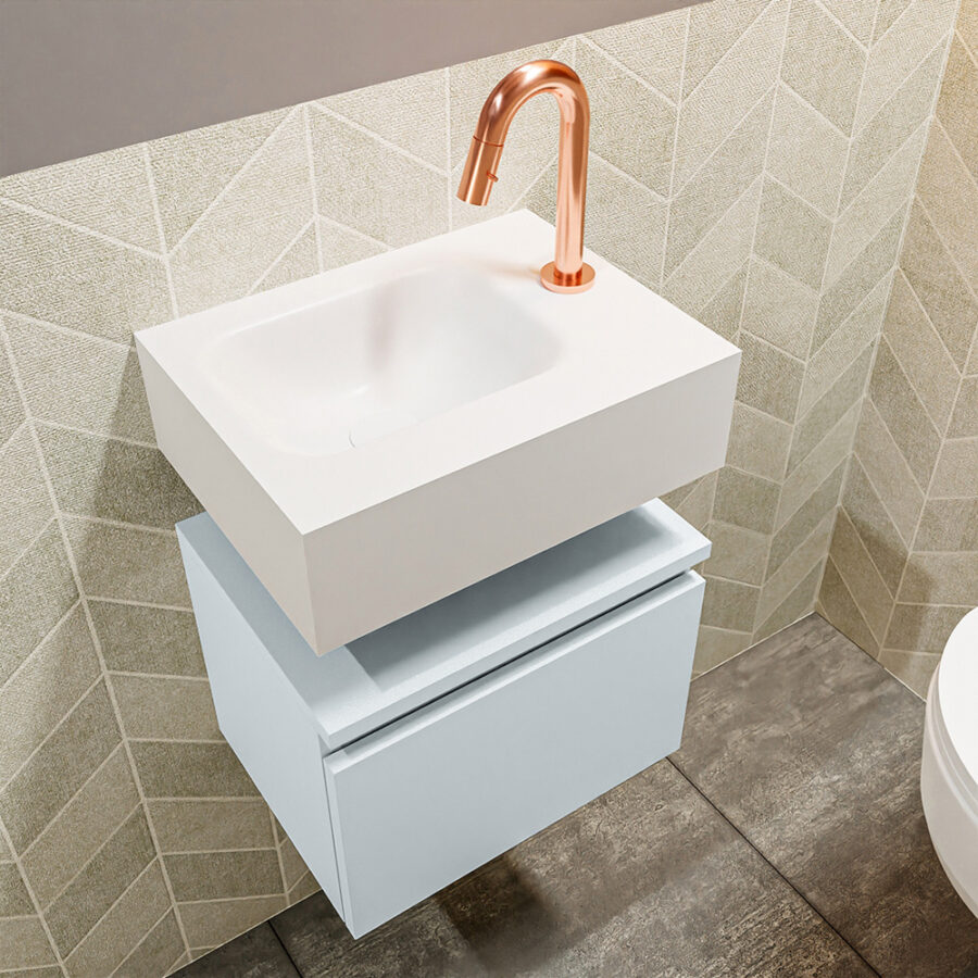 MONDIAZ ANDOR 40cm toiletmeubel cale. LEX 40cm wastafel talc positie links. Met 1 kraangat - Afbeelding 2