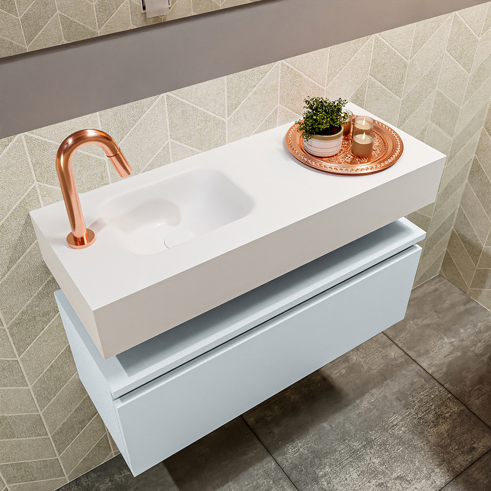 MONDIAZ ANDOR 80cm toiletmeubel cale. LEX 80cm wastafel talc positie links. Met 1 kraangat - Afbeelding 2