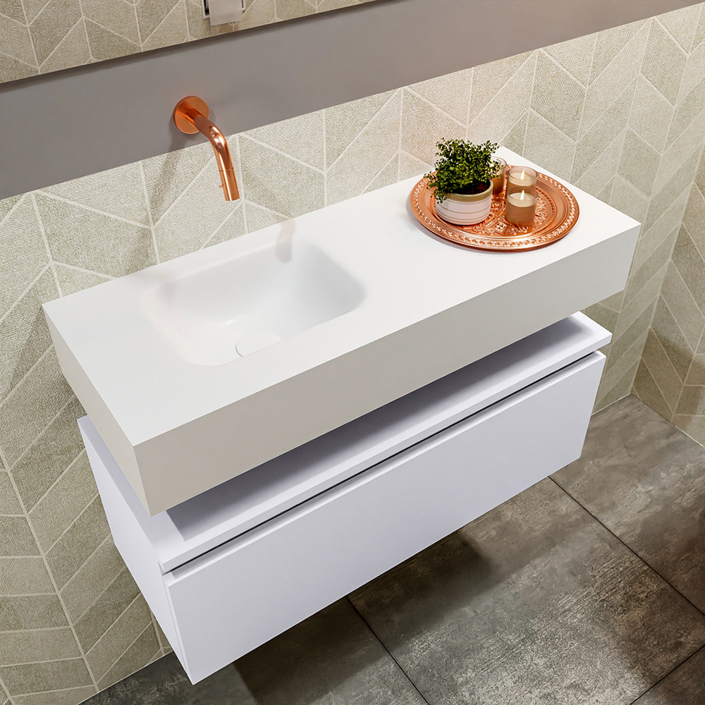 MONDIAZ ANDOR 80cm toiletmeubel cale. LEX 80cm wastafel talc positie links. Zonder kraangat - Afbeelding 2