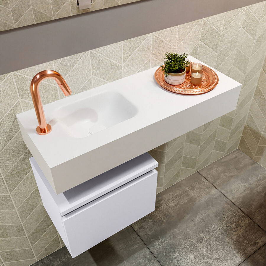 MONDIAZ ANDOR 40cm toiletmeubel cale. LEX 80cm wastafel talc positie links. Met 1 kraangat - Afbeelding 2