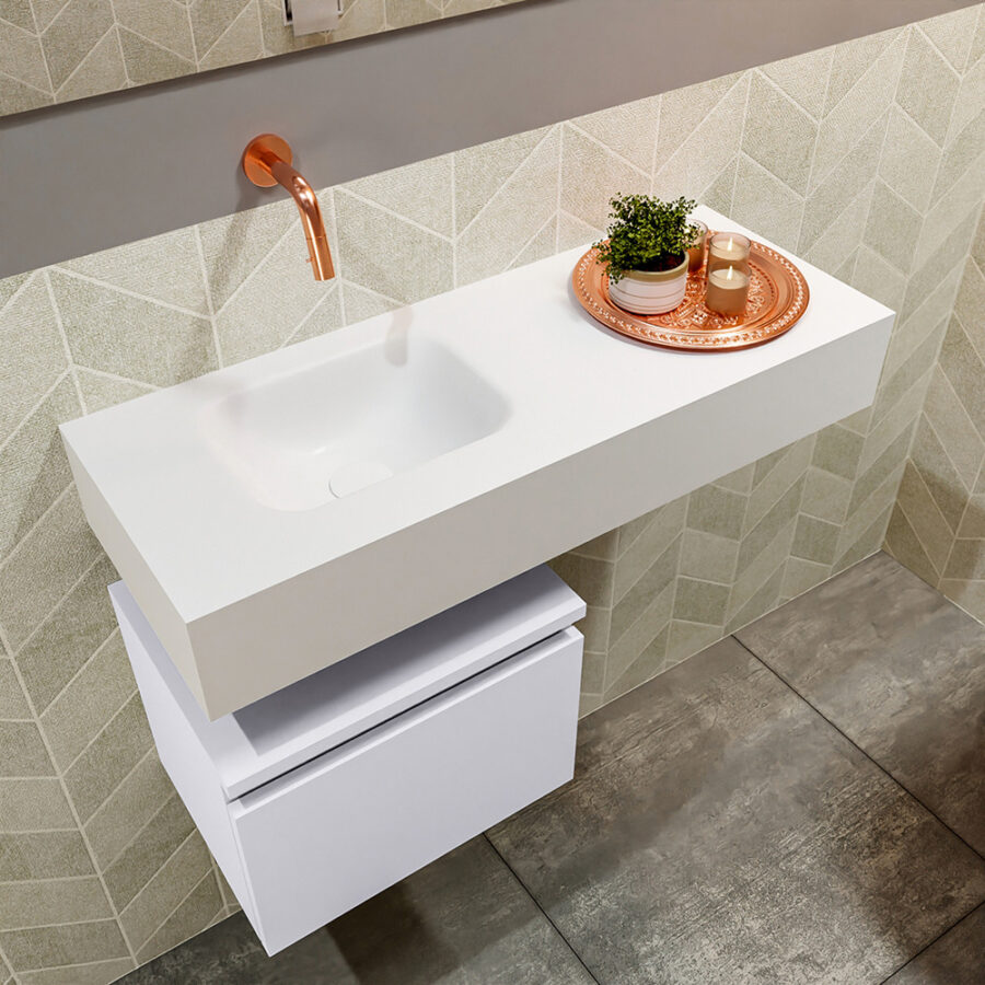 MONDIAZ ANDOR 40cm toiletmeubel cale. LEX 80cm wastafel talc positie links. Zonder kraangat - Afbeelding 2