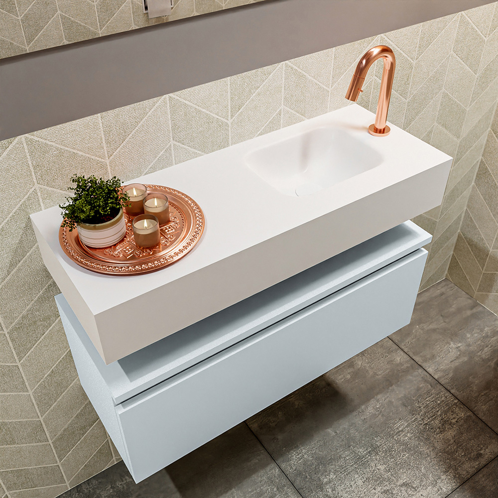 MONDIAZ ANDOR 80cm toiletmeubel cale. LEX 80cm wastafel talc positie rechts. Met 1 kraangat - Afbeelding 2