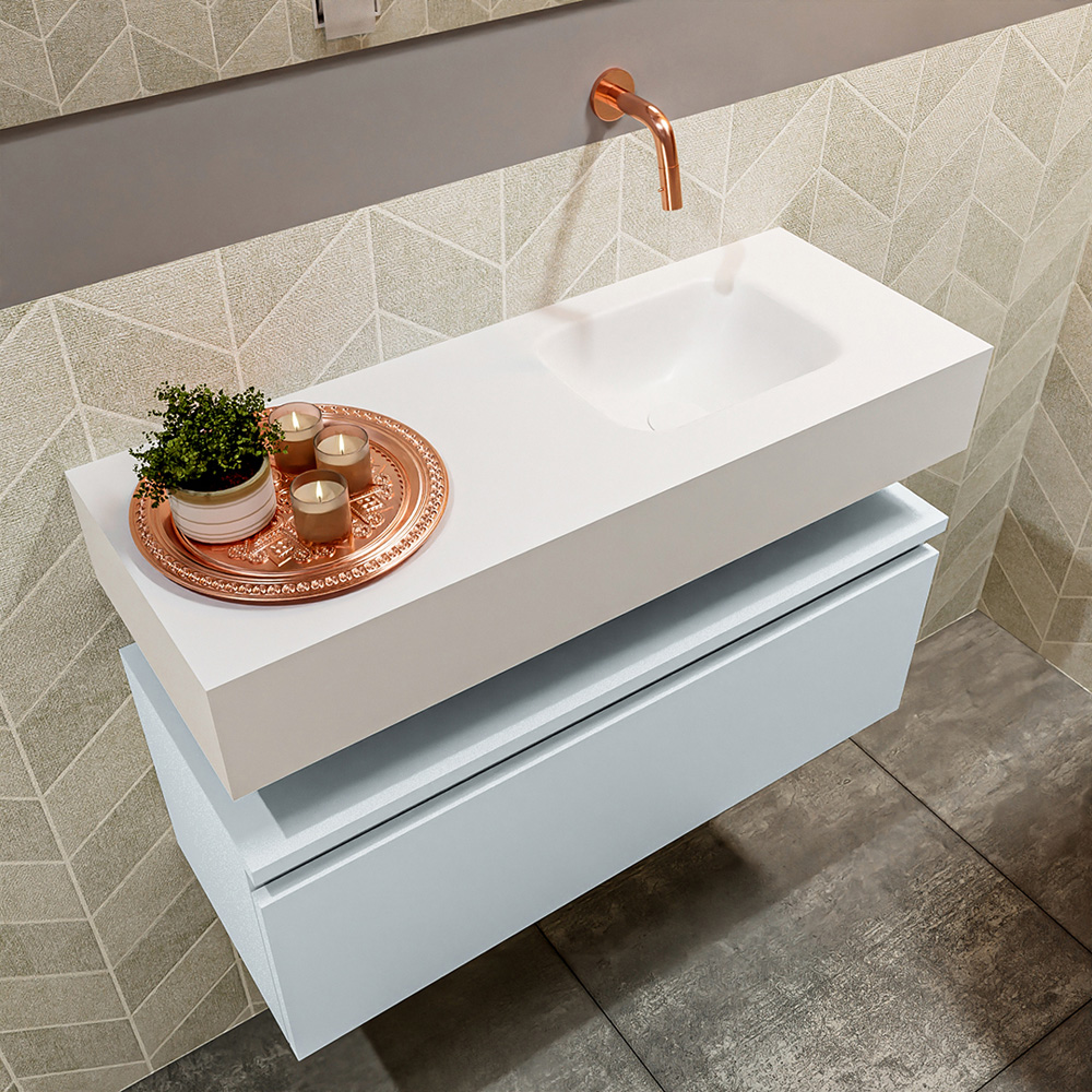 MONDIAZ ANDOR 80cm toiletmeubel cale. LEX 80cm wastafel talc positie rechts. Zonder kraangat - Afbeelding 2