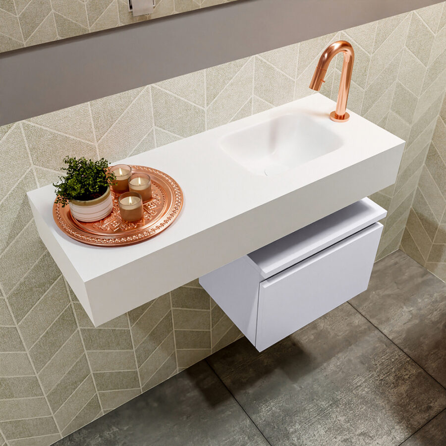 MONDIAZ ANDOR 40cm toiletmeubel cale. LEX 80cm wastafel talc positie rechts. Met 1 kraangat - Afbeelding 2