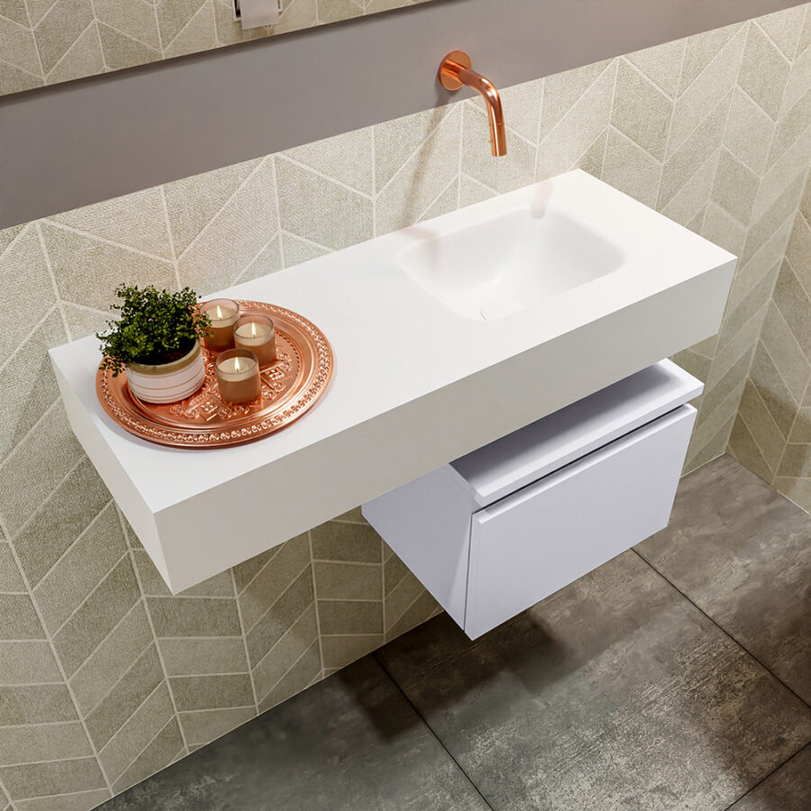 MONDIAZ ANDOR 40cm toiletmeubel cale. LEX 80cm wastafel talc positie rechts. Zonder kraangat - Afbeelding 2