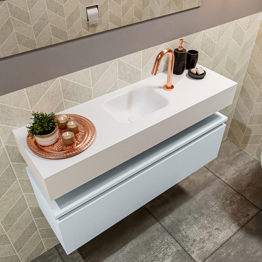 MONDIAZ ANDOR 100cm toiletmeubel cale. LEX 100cm wastafel talc positie midden. Met 1 kraangat - Afbeelding 2