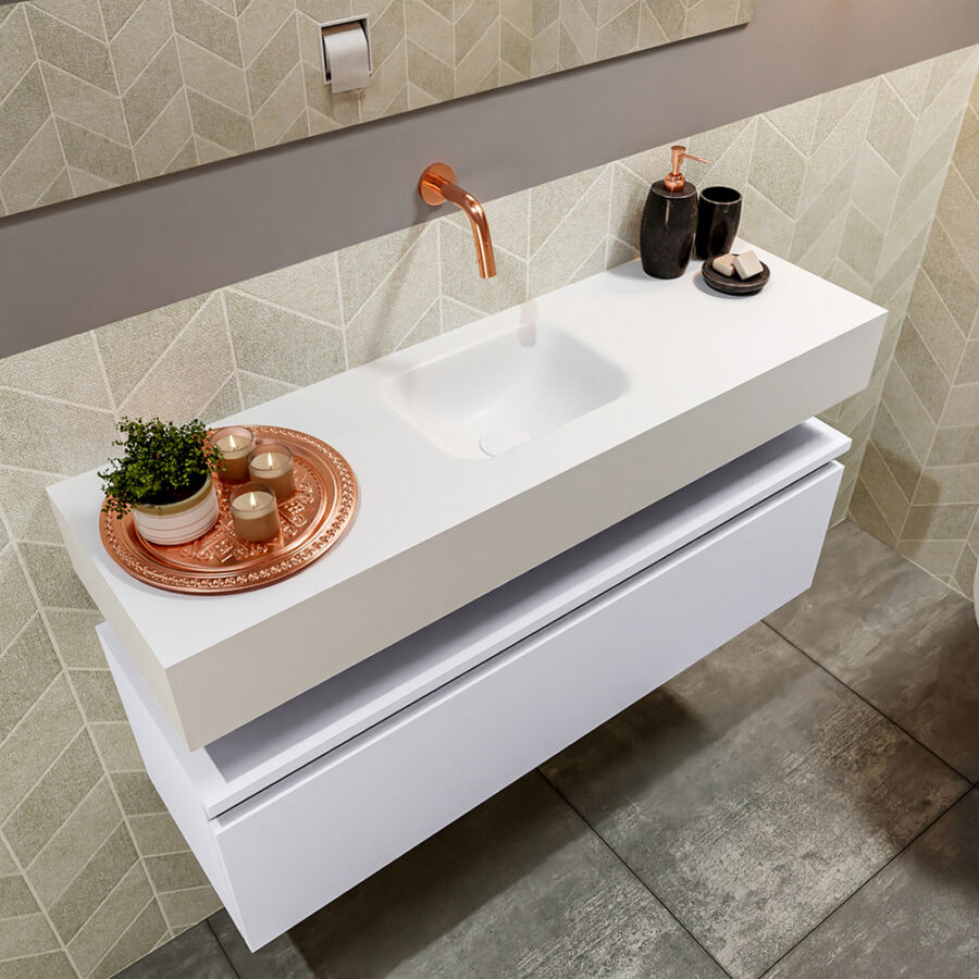 MONDIAZ ANDOR 100cm toiletmeubel cale. LEX 100cm wastafel talc positie midden. Zonder kraangat - Afbeelding 2