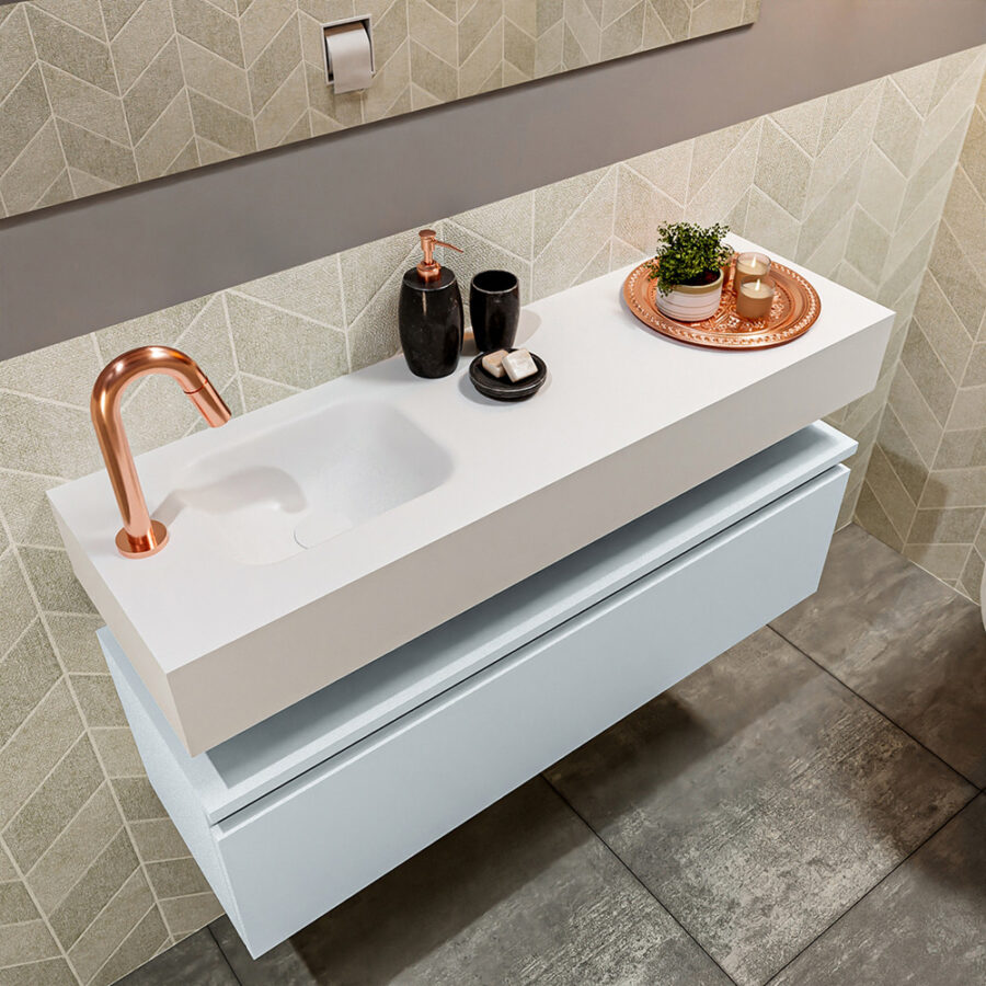 MONDIAZ ANDOR 100cm toiletmeubel cale. LEX 100cm wastafel talc positie links. Met 1 kraangat - Afbeelding 2