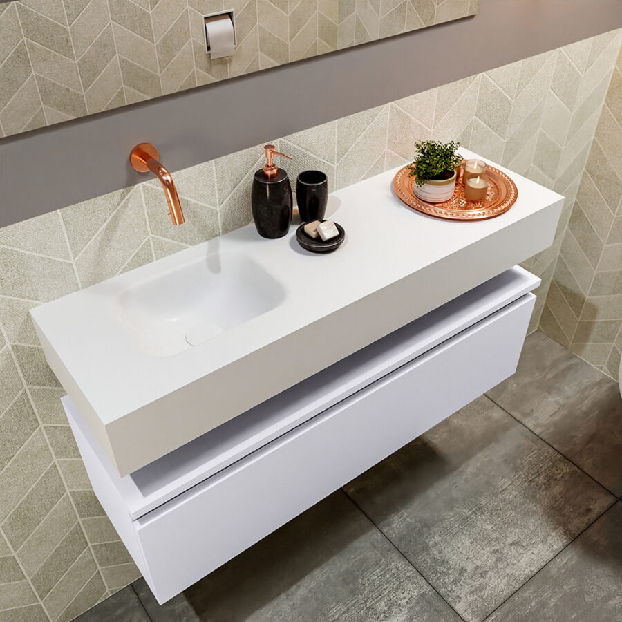 MONDIAZ ANDOR 100cm toiletmeubel cale. LEX 100cm wastafel talc positie links. Zonder kraangat - Afbeelding 2