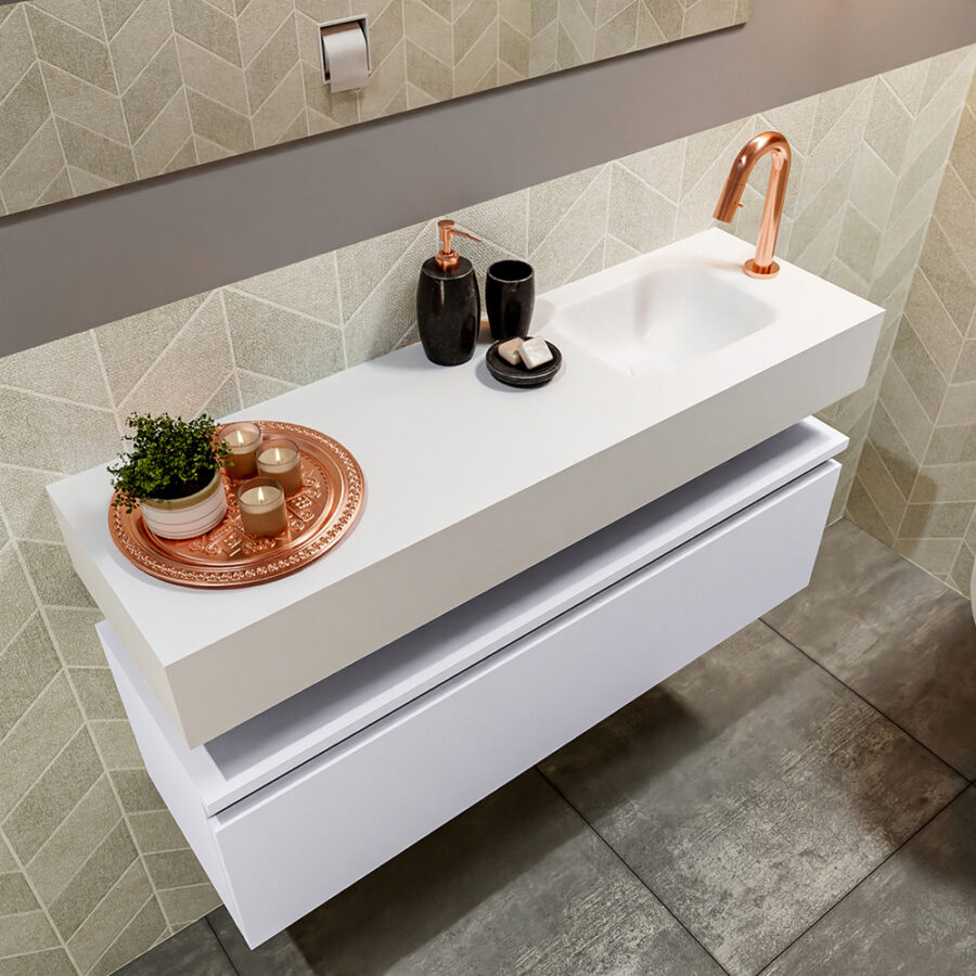 MONDIAZ ANDOR 100cm toiletmeubel cale. LEX 100cm wastafel talc positie rechts. Met 1 kraangat - Afbeelding 2
