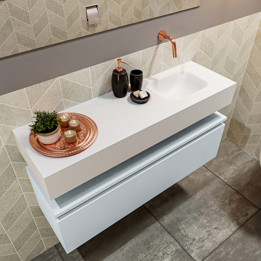 MONDIAZ ANDOR 100cm toiletmeubel cale. LEX 100cm wastafel talc positie rechts. Zonder kraangat - Afbeelding 2