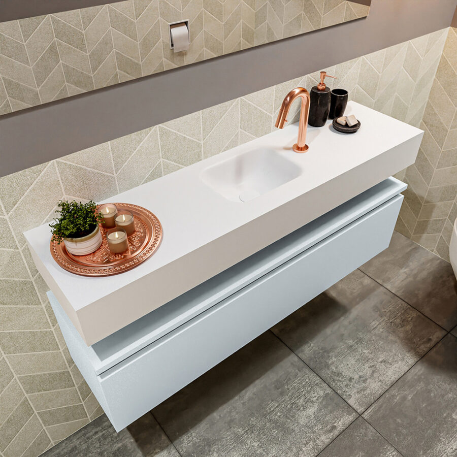 MONDIAZ ANDOR 120cm toiletmeubel cale. LEX 120cm wastafel talc positie midden. Met 1 kraangat - Afbeelding 2