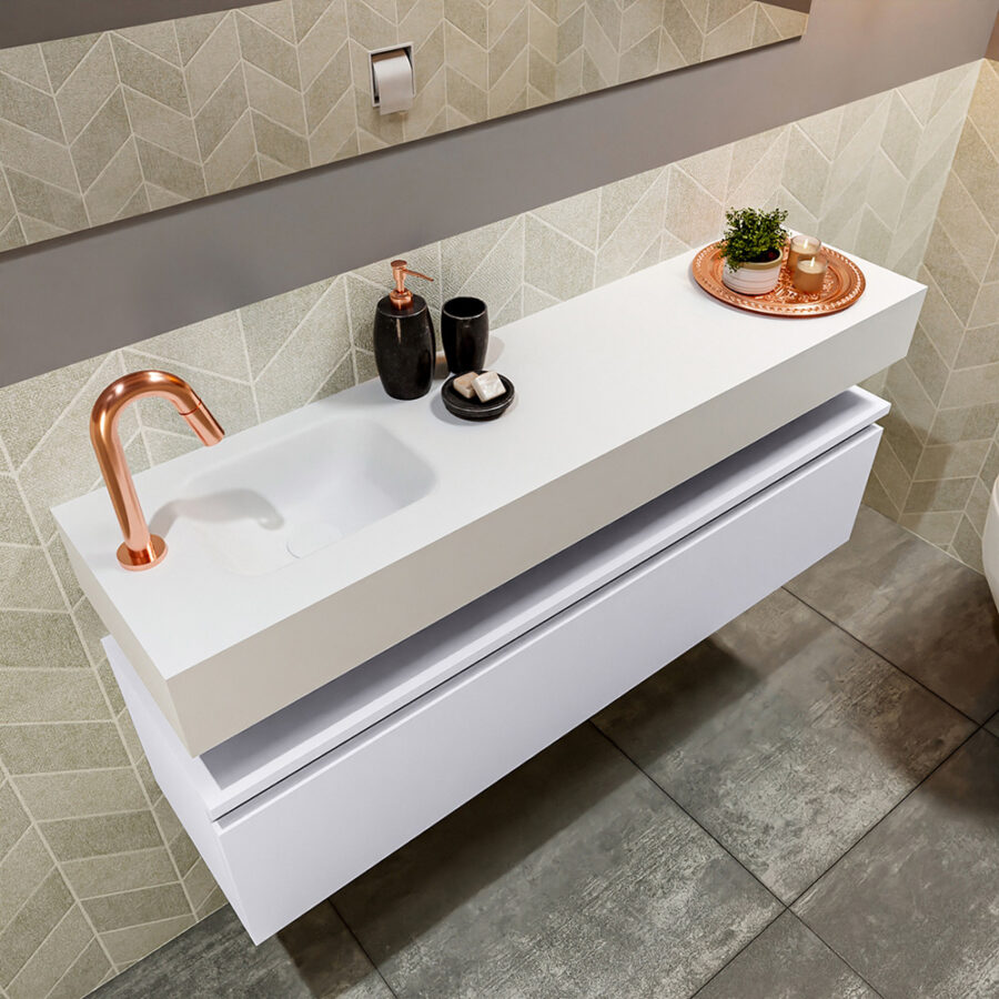 MONDIAZ ANDOR 120cm toiletmeubel cale. LEX 120cm wastafel talc positie links. Met 1 kraangat - Afbeelding 2