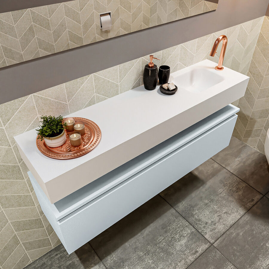 MONDIAZ ANDOR 120cm toiletmeubel cale. LEX 120cm wastafel talc positie rechts. Met 1 kraangat - Afbeelding 2