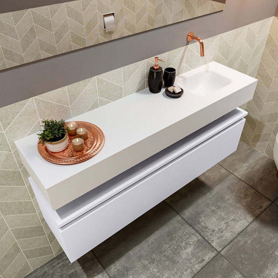 MONDIAZ ANDOR 120cm toiletmeubel cale. LEX 120cm wastafel talc positie rechts. Zonder kraangat - Afbeelding 2